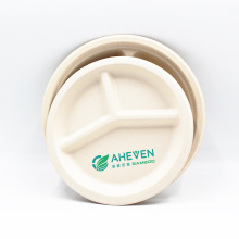 Good Quality Biodegradable Disposable Sugarcane Bagasse Round Plates 3 Compartment